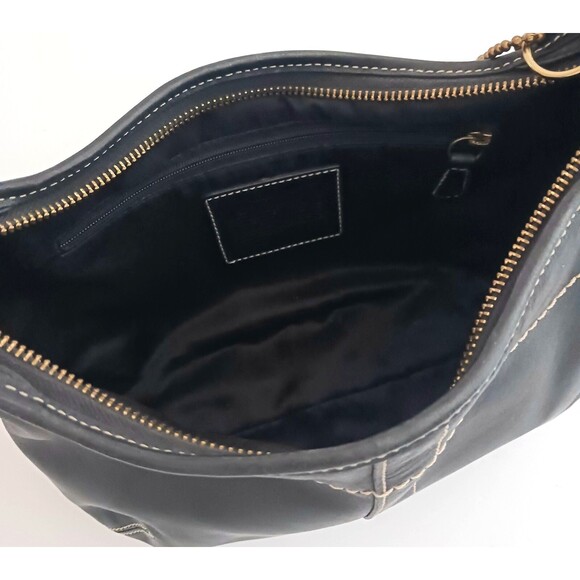 Coach Y2K Blk Leather Hobo Sufflette 10739 White Contrast Stitching - Picture 9 of 11